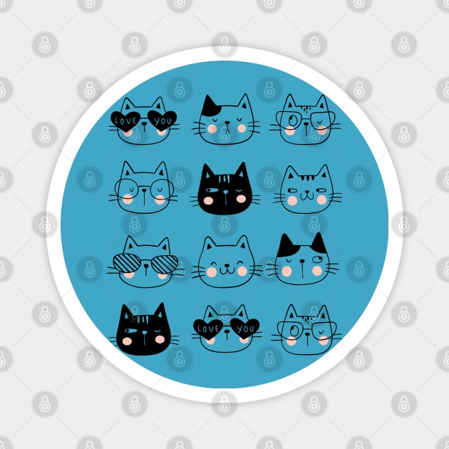 Cute Cat Set, Cute Cats and Kittens Magnet by Ribsa